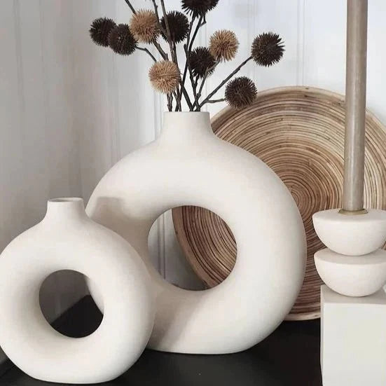 Halo Modern Ceramic Vase 2 Piece Set for Flowers and Home Decor