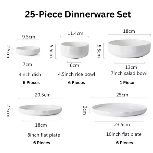 Ribbed Texture 25 Piece Dinnerware Set For Elegant Dining And Entertaining