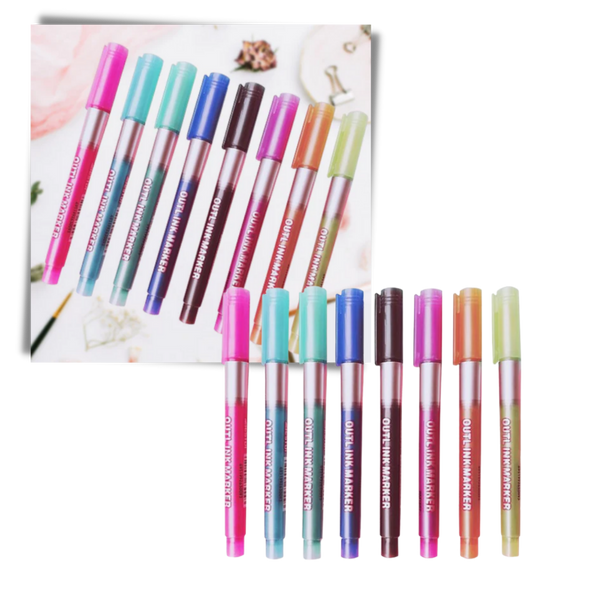Eight-Pack Double-Line Marker Pens for Long-Lasting Colors