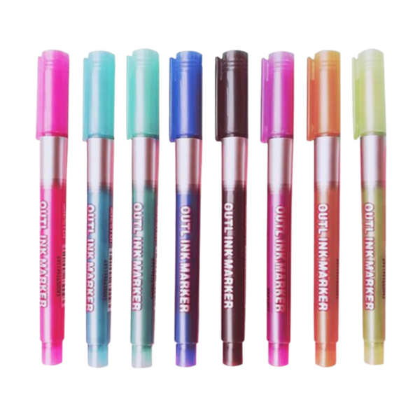 Eight-Pack Double-Line Marker Pens for Long-Lasting Colors