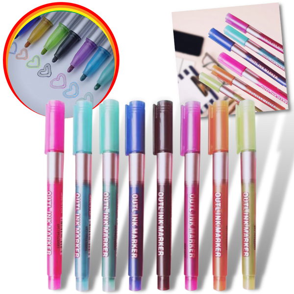 Eight-Pack Double-Line Marker Pens for Long-Lasting Colors