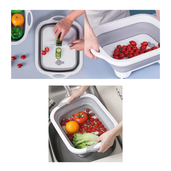 Foldaway Kitchen Cutting Board With Built In Drain Basket