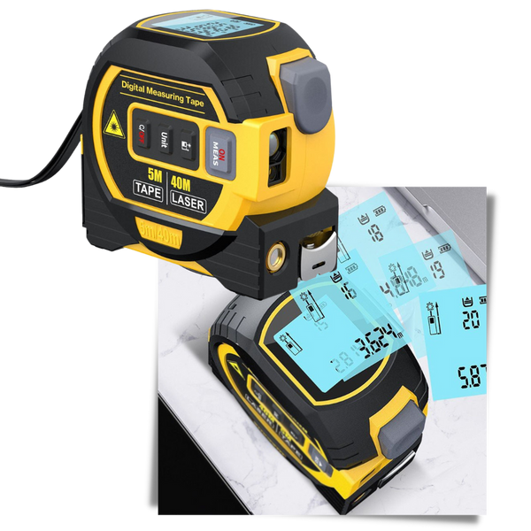 3-In-1 Laser Tape Measure With Accurate Readings And Self Lock