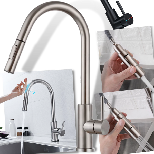 Sensor Activated Kitchen Faucet With Flexible Hose And Dual Spray Head