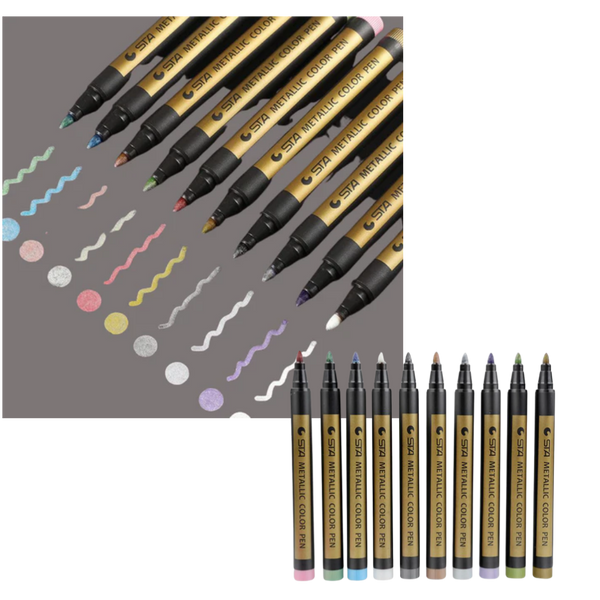 Metallic Colour Markers 10 Pack For Surfaces With Long Lasting Ink