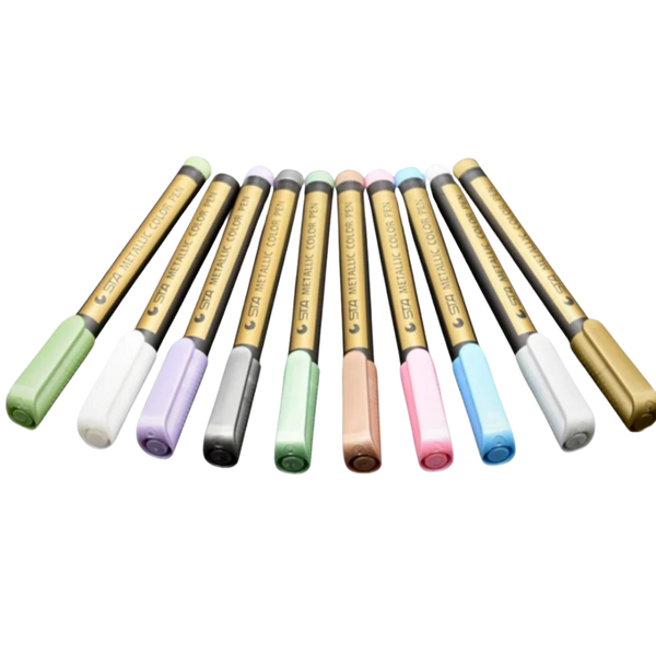 Metallic Colour Markers 10 Pack For Surfaces With Long Lasting Ink