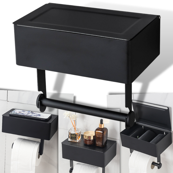 Premium Waterproof Toilet Paper Holder With Integrated Tissue Box And Shelf