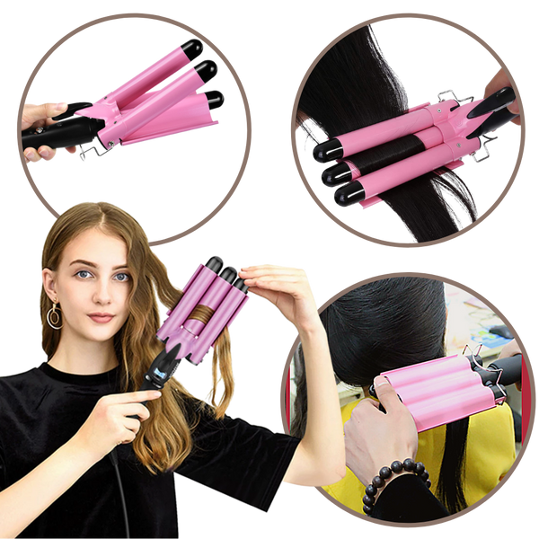 Tri-Barrel Ceramic Curling Iron for Silky Lasting Waves