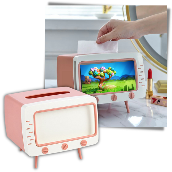 Retro TV Tissue Dispenser With Phone Holder For Easy Access