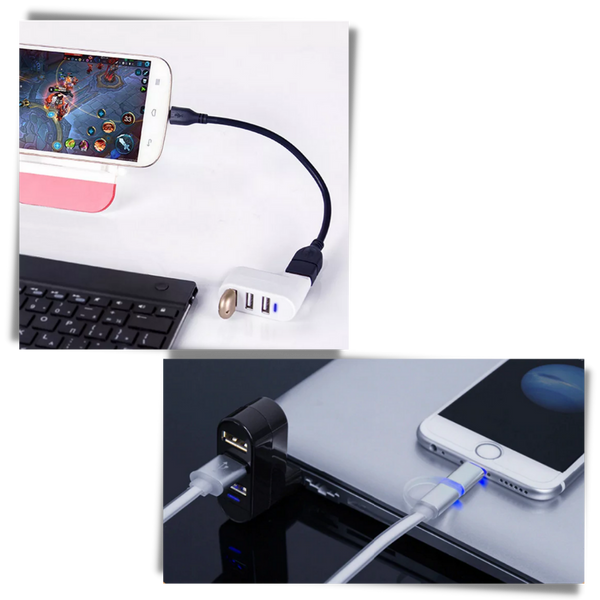 Rotating USB Hub With Three Ports For Simultaneous Charging