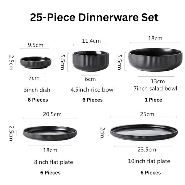Ribbed Texture 25 Piece Dinnerware Set For Elegant Dining And Entertaining