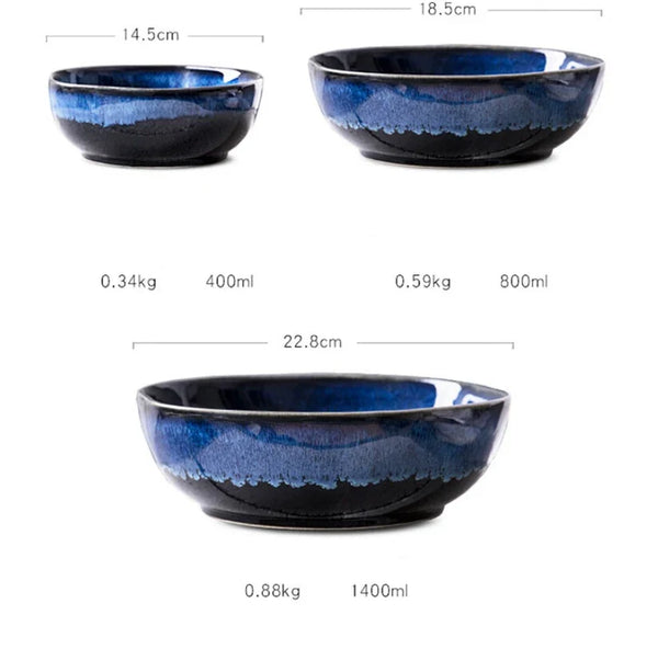 Elegant Deep Blue Glazed Ceramic Dining Bowl For Modern Tabletop