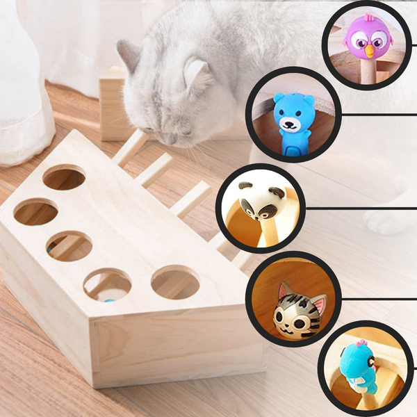 Wooden Interactive Cat Toy With Five Holes For Mental Stimulation