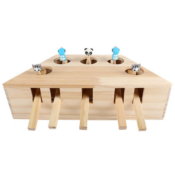 Wooden Interactive Cat Toy With Five Holes For Mental Stimulation