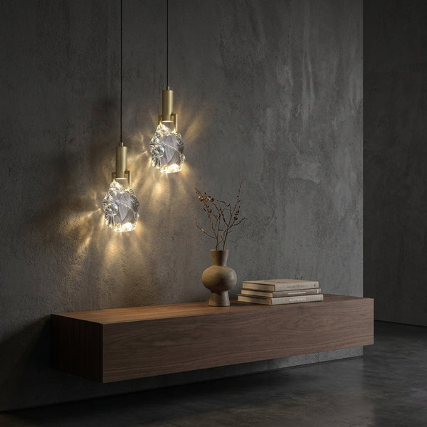 Crystal Pendant Light With Adjustable Cord And Polished Copper