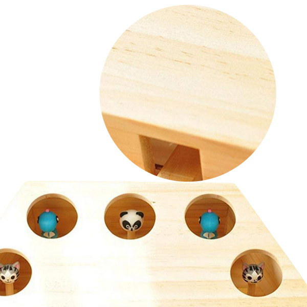 Wooden Interactive Cat Toy With Five Holes For Mental Stimulation