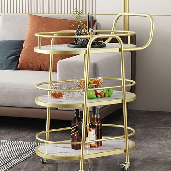 Elegant Marble Top Bar Cart With Sturdy Metal Frame Rack