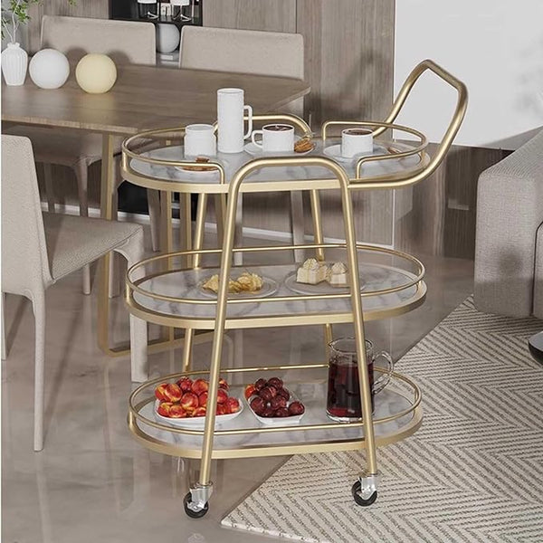 Elegant Marble Top Bar Cart With Sturdy Metal Frame Rack