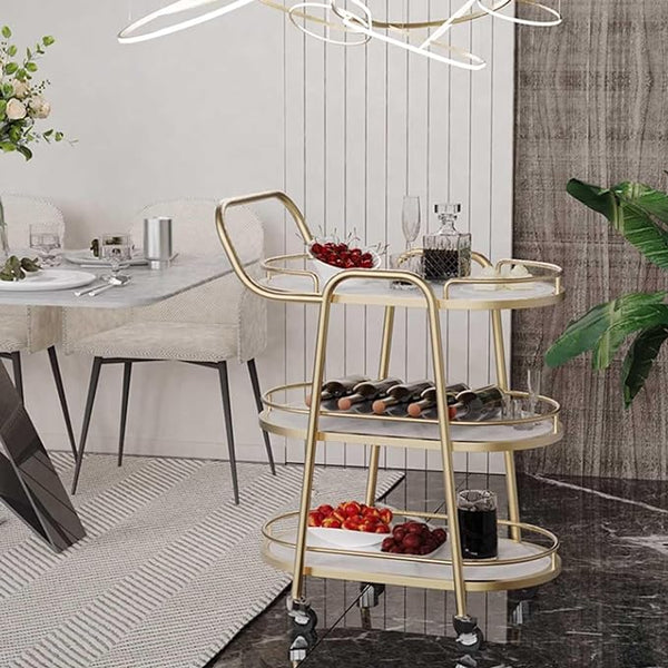 Elegant Marble Top Bar Cart With Sturdy Metal Frame Rack