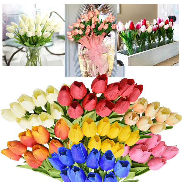 Long Stem Artificial Tulips, 10 Piece Pack, Realistic Home Decor