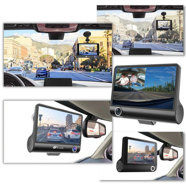 Three Lens Car Dash Cam With Front Interior Rear View 1080P HD