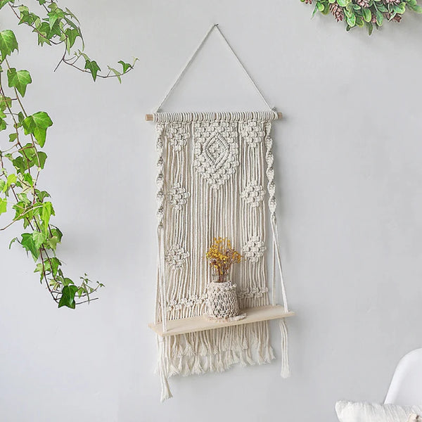 Boho Macrame Hanging Wall Shelf