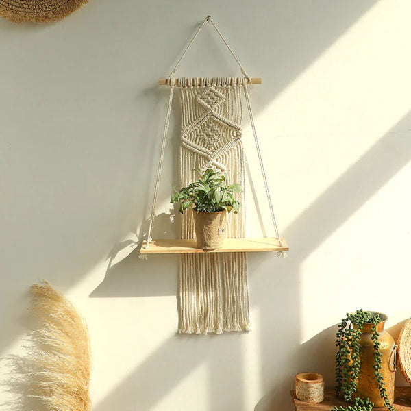 Boho Macrame Hanging Wall Shelf