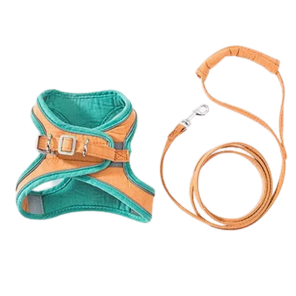 Pet Soft Vest Harness And Leash Set With Reflective Strips For Night Safety