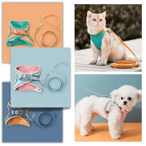 Pet Soft Vest Harness And Leash Set With Reflective Strips For Night Safety