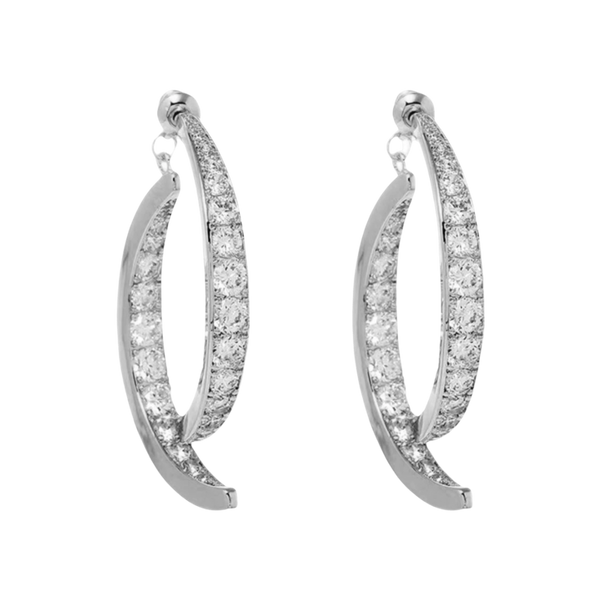 Gold And Silver Cross Curved Earrings With Sparkling Stones