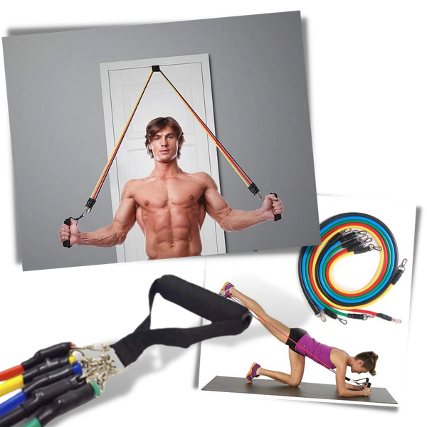11 Piece Resistance Band Set For Full Body Workouts With Adjustable Tension