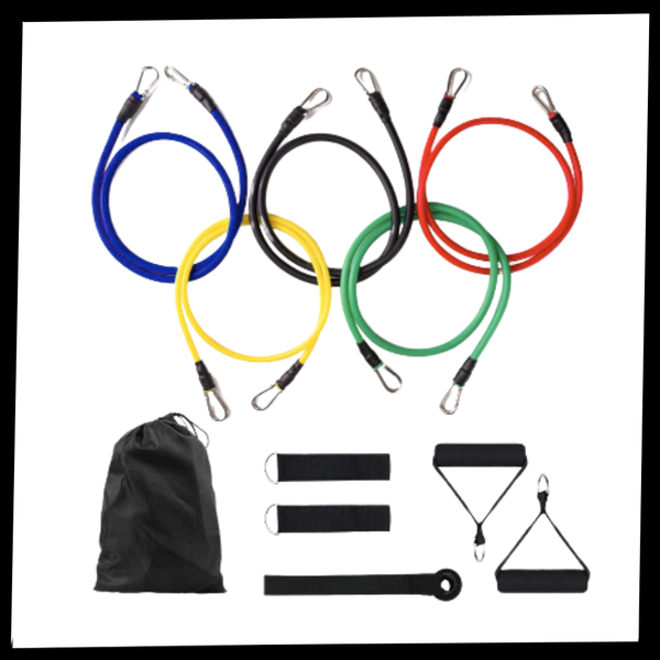 11 Piece Resistance Band Set For Full Body Workouts With Adjustable Tension