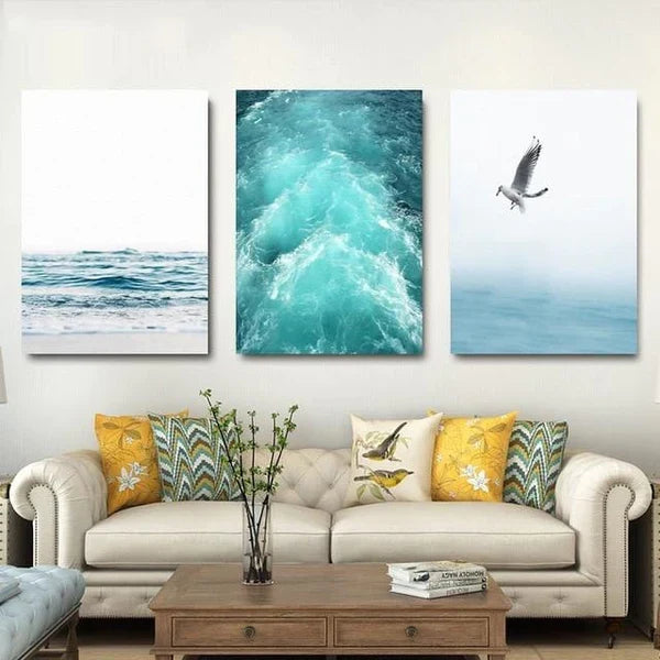Coastal Ocean Waves Canvas Wall Art Sea Serenity Home Decor