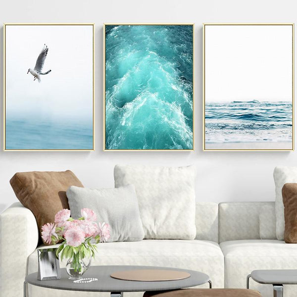 Coastal Ocean Waves Canvas Wall Art Sea Serenity Home Decor