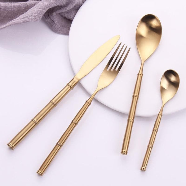 Gold Bamboo Stainless Steel Luxury Flatware