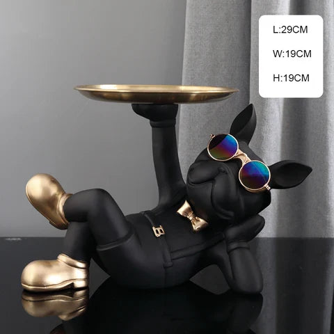 French Bulldog Butler Statue Elegant Home Decor Figurine