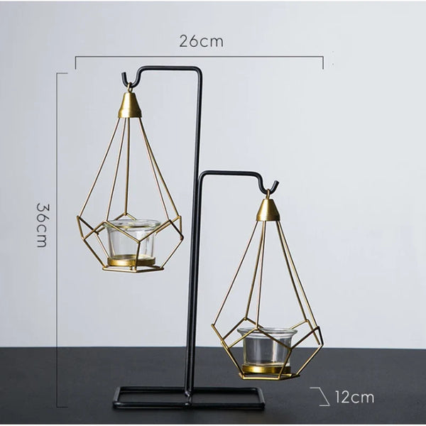 Luxury Hanging Diamond Geometric Metal Candle Holder Decor
