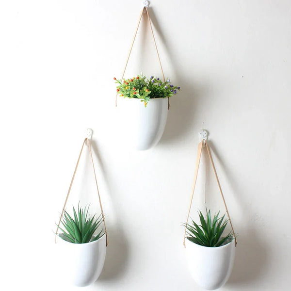 Ceramic Hanging Planter 3 Piece Set For Indoor Outdoor Home Patio Wall Decor
