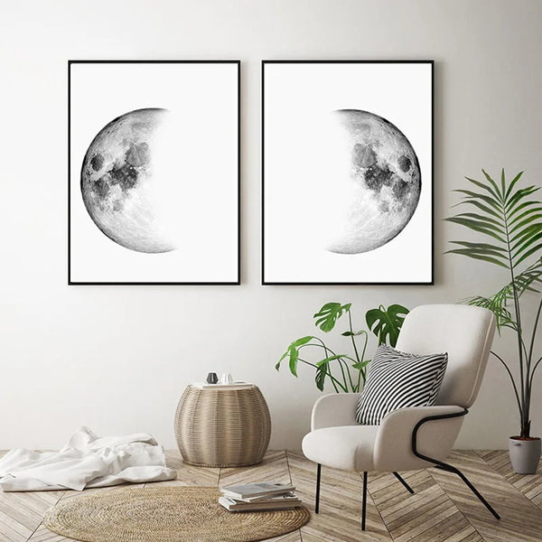 Elegant Moon Phase Canvas Wall Art Set For Home Living Room