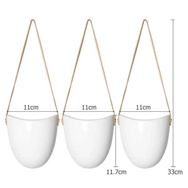 Ceramic Hanging Planter 3 Piece Set For Indoor Outdoor Home Patio Wall Decor