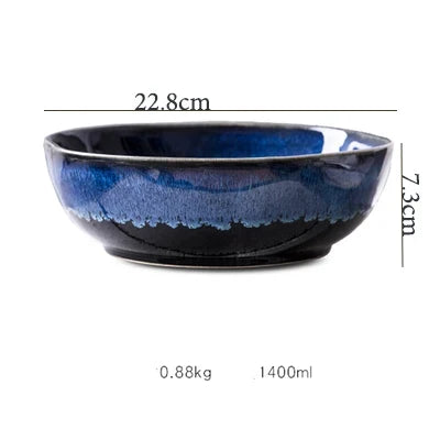 Elegant Deep Blue Glazed Ceramic Dining Bowl For Modern Tabletop