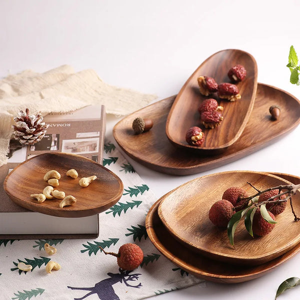 Natural Acacia Wood Serving Tray Set For Appetizers And Charcuterie Board