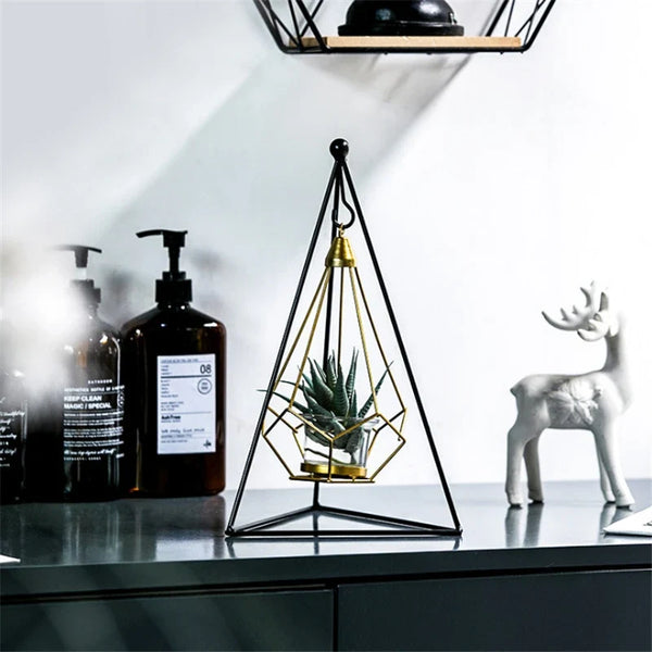 Luxury Hanging Diamond Geometric Metal Candle Holder Decor