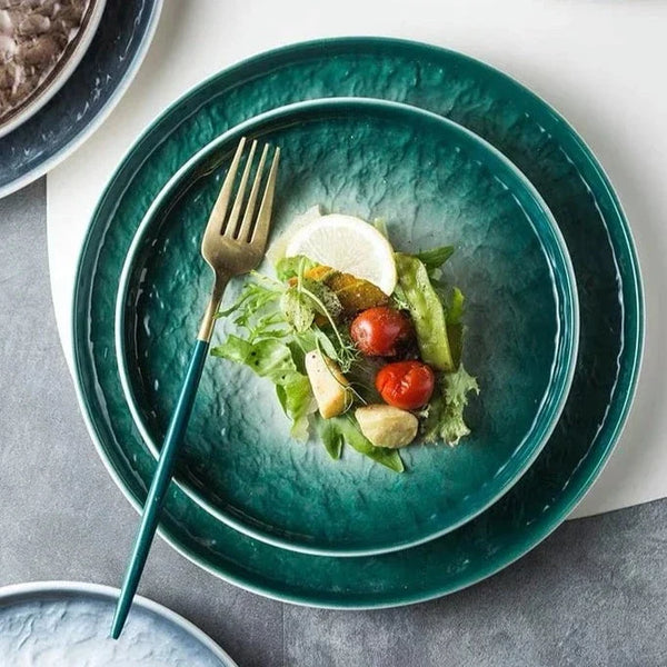 Emerald Gradient Dinner Plates Elegant Green Ceramic Tableware
