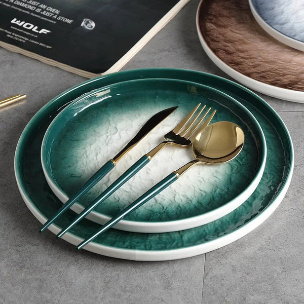 Emerald Gradient Dinner Plates Elegant Green Ceramic Tableware