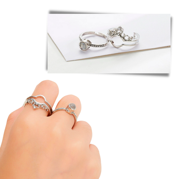 Dual Ring Set With Multilingual Love Message Across 100 Languages Adjustable