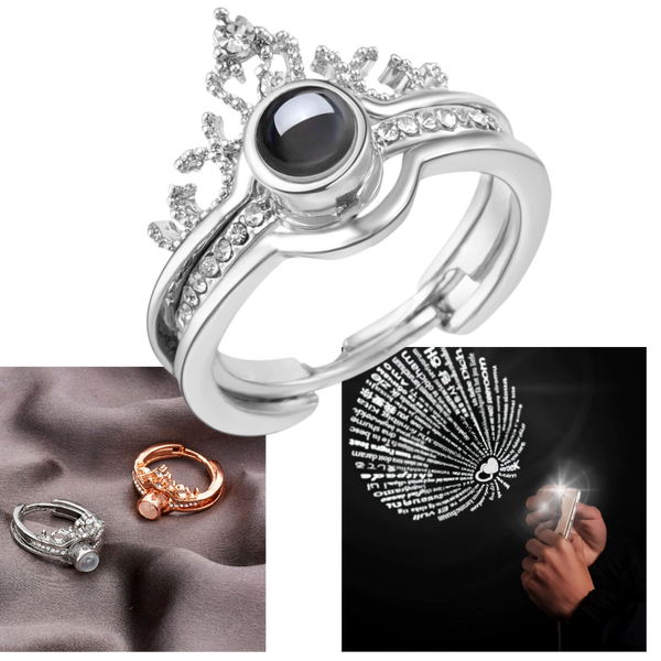 Dual Ring Set With Multilingual Love Message Across 100 Languages Adjustable