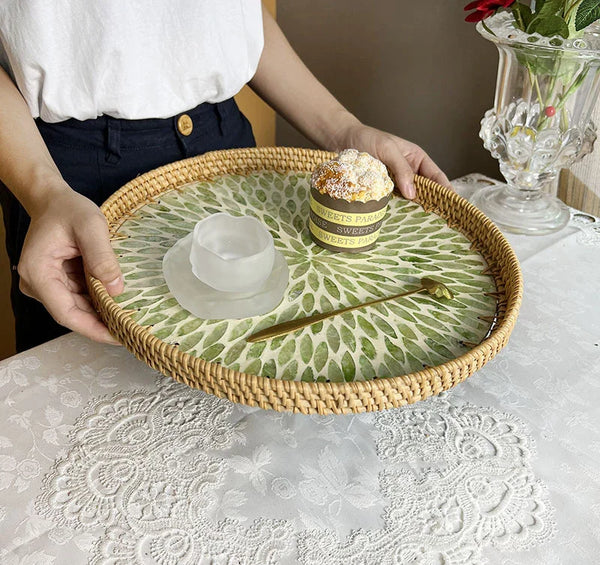 Lotus Leaf Rattan & Shell Fruit Basket Tray