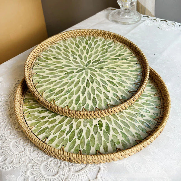 Lotus Leaf Rattan & Shell Fruit Basket Tray