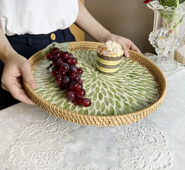 Lotus Leaf Rattan & Shell Fruit Basket Tray